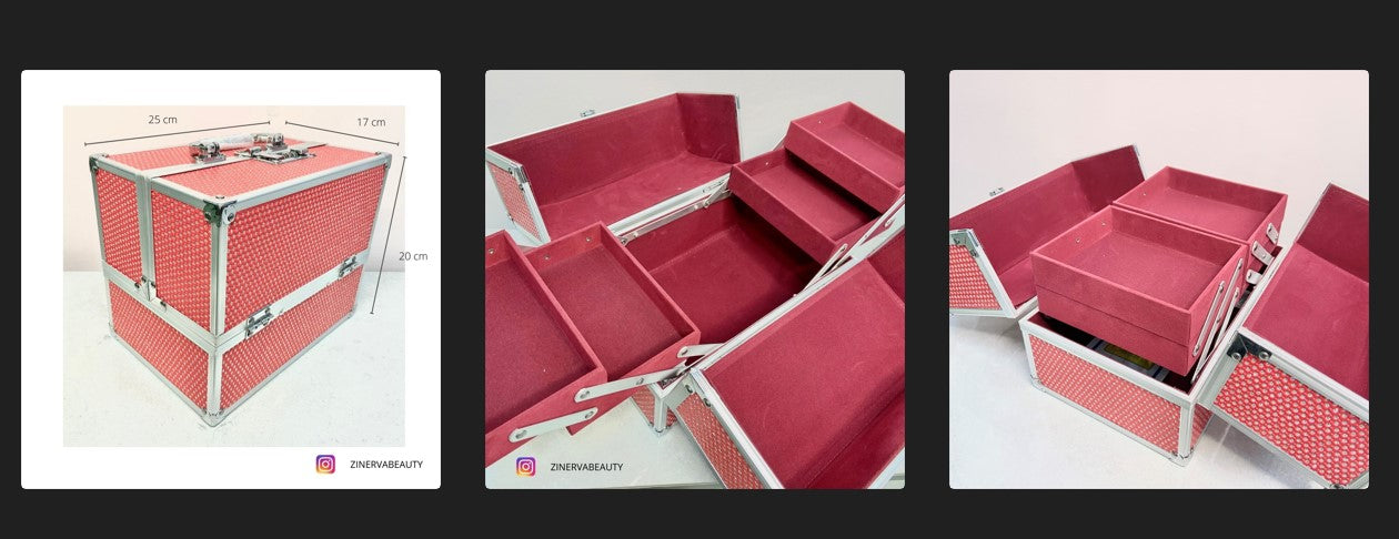 MALETIN DE MAQUILLAJE PVC ROJO CON BRILLOS PEQUEÑO